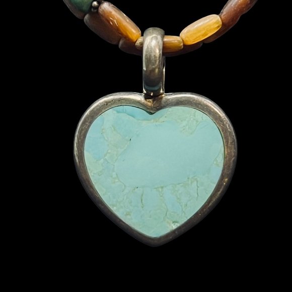 Vintage Sterling Silver Faux Turquois Beaded Pendant Necklace (4975) - Picture 2 of 9